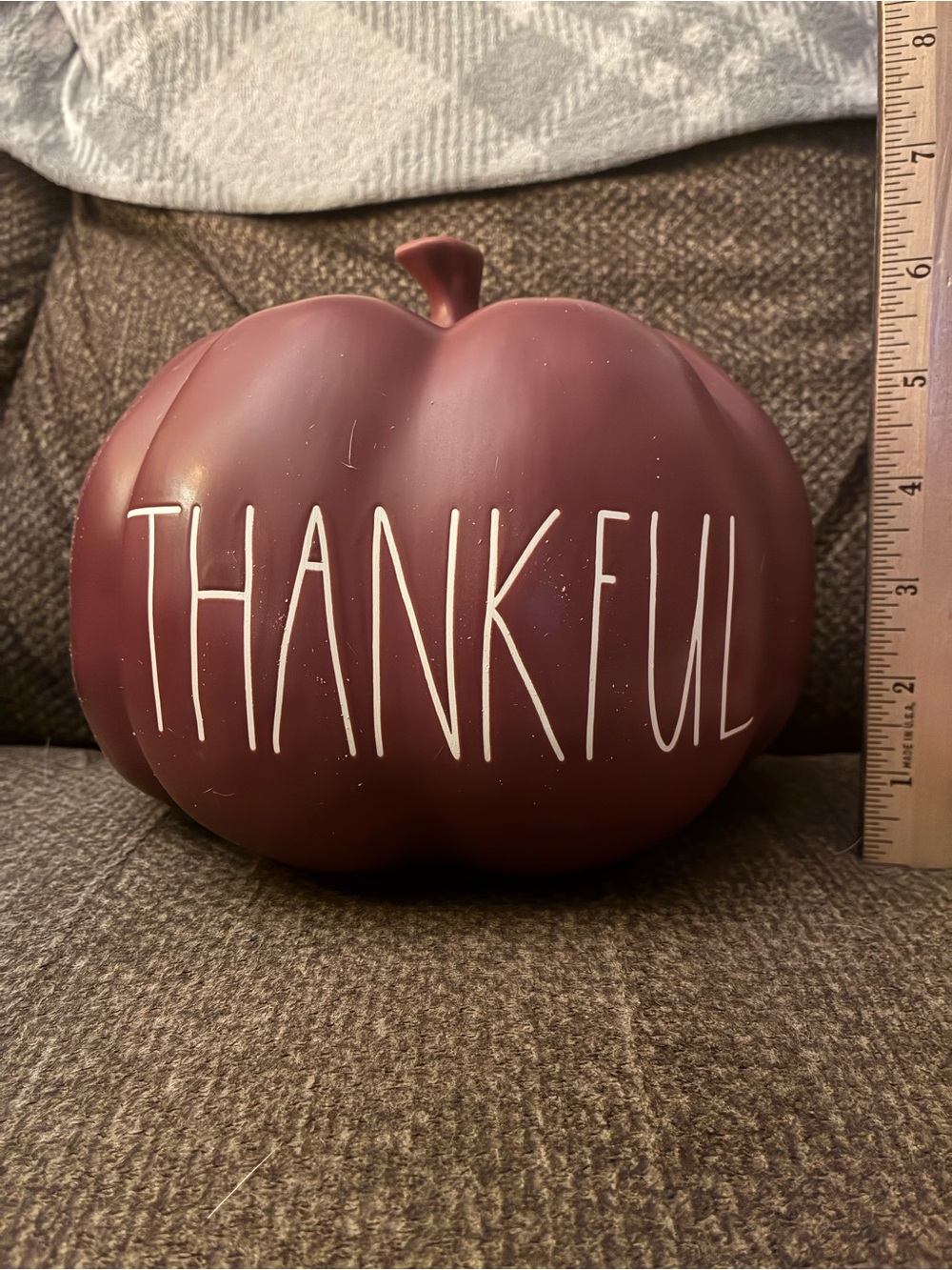 Rae Dunn Burgundy "Thankful" Pumpkin Accent